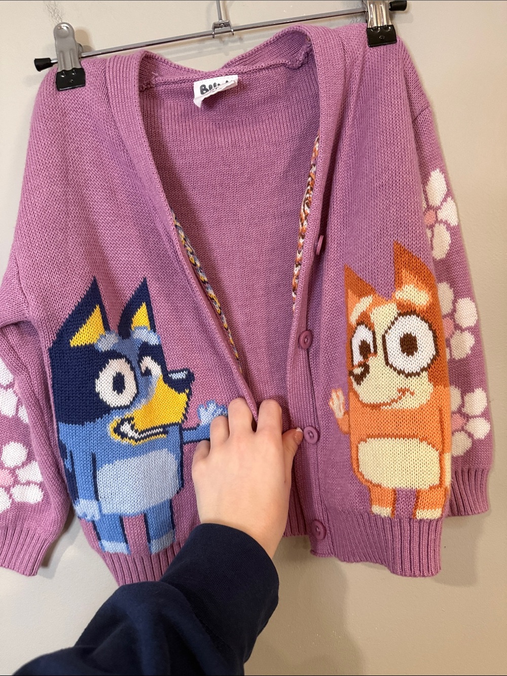 Bluey and Bingo thick children’s sweater 5T button up with flowers and coziness